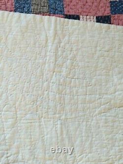 Vintage Nine Patch Patchwork Cotton Quilt Calico Fabric Multi Colored 64x 83