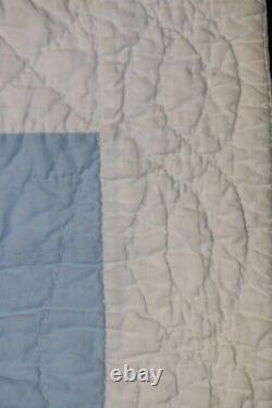 Vintage Ohio Star Quilt Handmade Hand Quilted in Pinks Blues 97x81