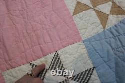 Vintage Ohio Star Quilt Handmade Hand Quilted in Pinks Blues 97x81