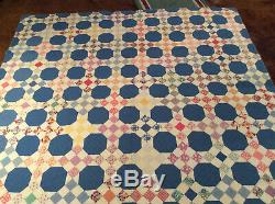 Vintage Old Quilt All Hand Made 80 L 70 W Blue Cotton