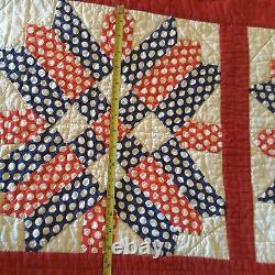 Vintage On Point 9 Patch Star And Cross Variation Quilt Red, White And Blue 98x