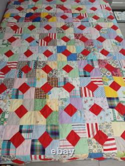 Vintage Or Antique Handmade Hand Stitched Patchwork Quilt 82 X 67 Reversible