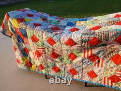 Vintage Or Antique Handmade Hand Stitched Patchwork Quilt 82 X 67 Reversible