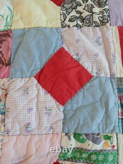 Vintage Or Antique Handmade Hand Stitched Patchwork Quilt 82 X 67 Reversible