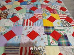 Vintage Or Antique Handmade Hand Stitched Patchwork Quilt 82 X 67 Reversible