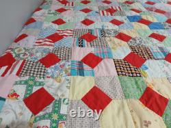 Vintage Or Antique Handmade Hand Stitched Patchwork Quilt 82 X 67 Reversible