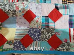 Vintage Or Antique Handmade Hand Stitched Patchwork Quilt 82 X 67 Reversible