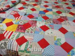 Vintage Or Antique Handmade Hand Stitched Patchwork Quilt 82 X 67 Reversible