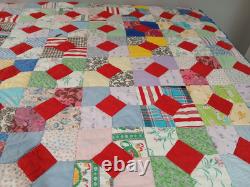 Vintage Or Antique Handmade Hand Stitched Patchwork Quilt 82 X 67 Reversible