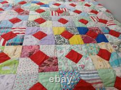 Vintage Or Antique Handmade Hand Stitched Patchwork Quilt 82 X 67 Reversible