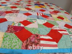 Vintage Or Antique Handmade Hand Stitched Patchwork Quilt 82 X 67 Reversible