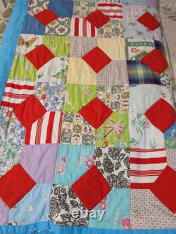 Vintage Or Antique Handmade Hand Stitched Patchwork Quilt 82 X 67 Reversible