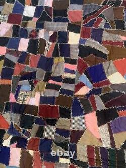 Vintage Or Antique Victorian Crazy Quilt Tied And Embroidery 58x67
