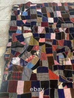 Vintage Or Antique Victorian Crazy Quilt Tied And Embroidery 58x67