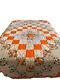 Vintage Orange Multicolor Handmade Hand Tied Patchwork Quilt 99x84