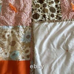 Vintage Orange Multicolor Handmade Hand Tied Patchwork Quilt 99x84