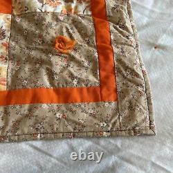 Vintage Orange Multicolor Handmade Hand Tied Patchwork Quilt 99x84