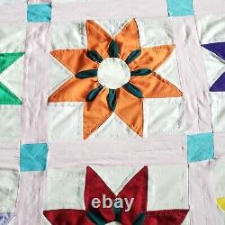 Vintage Patchwork Applique Big Flower Quilt 68×84 Inches Multi-colored Handmade
