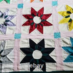 Vintage Patchwork Applique Big Flower Quilt 68×84 Inches Multi-colored Handmade