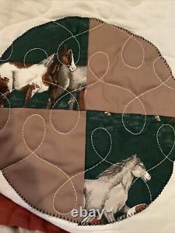 Vintage Patchwork Appliqué Western Cowboy Prints Handmade Queen Size Quilt