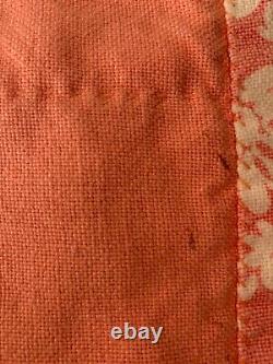 Vintage Patchwork Cotton Quilt Hand Stitched Rosebud Tulip Pattern Handmade