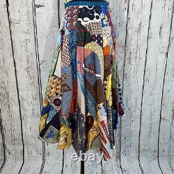 Vintage Patchwork Crazy Quilt Circle Skirt SMALL Silk Scarf Embroidered OOAK