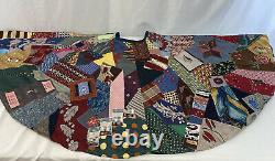 Vintage Patchwork Crazy Quilt Circle Skirt SMALL Silk Scarf Embroidered OOAK
