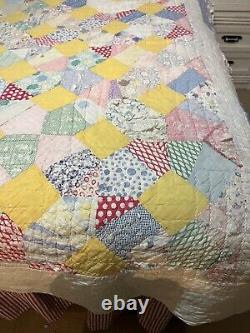 Vintage Patchwork Crazy Quilt Feedsack Display Cutter Hand quilted Great Colors