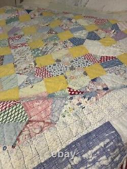 Vintage Patchwork Crazy Quilt Feedsack Display Cutter Hand quilted Great Colors