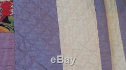 Vintage Patchwork Hand Made 76 x 86 Purple/Multi Print Quilt