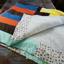 Vintage Patchwork Handmade Quilt 80×66 Colorful Hand Tied Cabin Core Rectangle