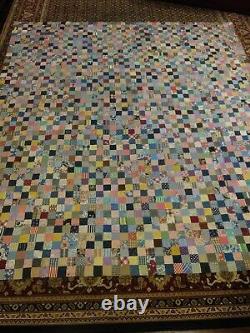 Vintage Patchwork Handmade Quilt Top Great Colors Folk Art Quilt Top 88x80 WOW