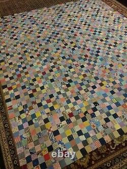 Vintage Patchwork Handmade Quilt Top Great Colors Folk Art Quilt Top 88x80 WOW