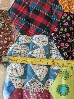 Vintage Patchwork Hexagon Quilt Top Hand and Machine Stitched Approx 66 X 79