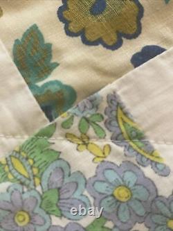 Vintage Patchwork Hippie Boho Mod Bedspread Quilt Handmade 60s 70s 88x69