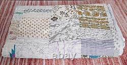 Vintage Patchwork Kantha Bedspread Indian Handmade Quilt Throw silk Blanket boho