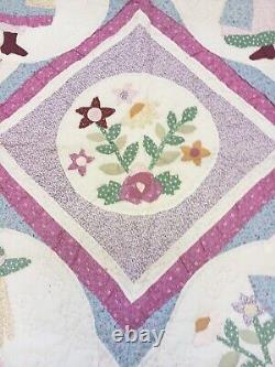 Vintage Patchwork Quilt 57 Long 49 Wide Holly Hobby Style Burgundy Cream Blue