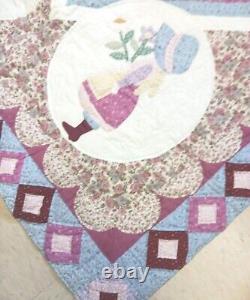 Vintage Patchwork Quilt 57 Long 49 Wide Holly Hobby Style Burgundy Cream Blue