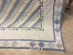 Vintage Patchwork Quilt Blue/White Intricate Squares 115 x 100