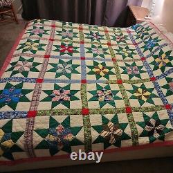 Vintage Patchwork Quilt Early 1900's Eight Point Diamond Star 78x92 handmade