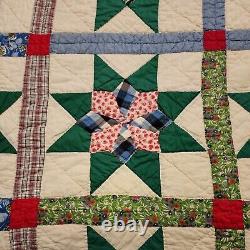 Vintage Patchwork Quilt Early 1900's Eight Point Diamond Star 78x92 handmade