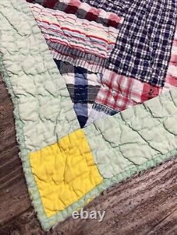 Vintage Patchwork Quilt Handmade Plaid Feed Sack Grandma Blanket 82x64