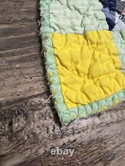 Vintage Patchwork Quilt Handmade Plaid Feed Sack Grandma Blanket 82x64