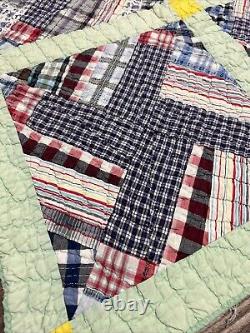 Vintage Patchwork Quilt Handmade Plaid Feed Sack Grandma Blanket 82x64