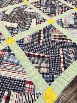 Vintage Patchwork Quilt Handmade Plaid Feed Sack Grandma Blanket 82x64