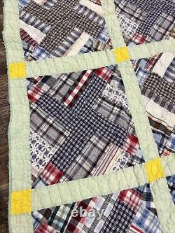 Vintage Patchwork Quilt Handmade Plaid Feed Sack Grandma Blanket 82x64