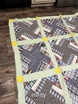 Vintage Patchwork Quilt Handmade Plaid Feed Sack Grandma Blanket 82x64