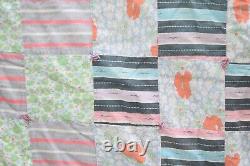 Vintage Patchwork Quilt Handmade Plaid Floral Feed Sack Grandma Blanket 69x63