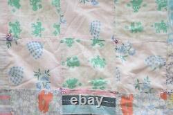 Vintage Patchwork Quilt Handmade Plaid Floral Feed Sack Grandma Blanket 69x63