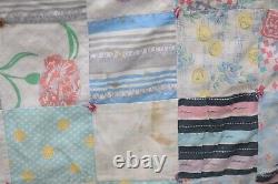 Vintage Patchwork Quilt Handmade Plaid Floral Feed Sack Grandma Blanket 69x63